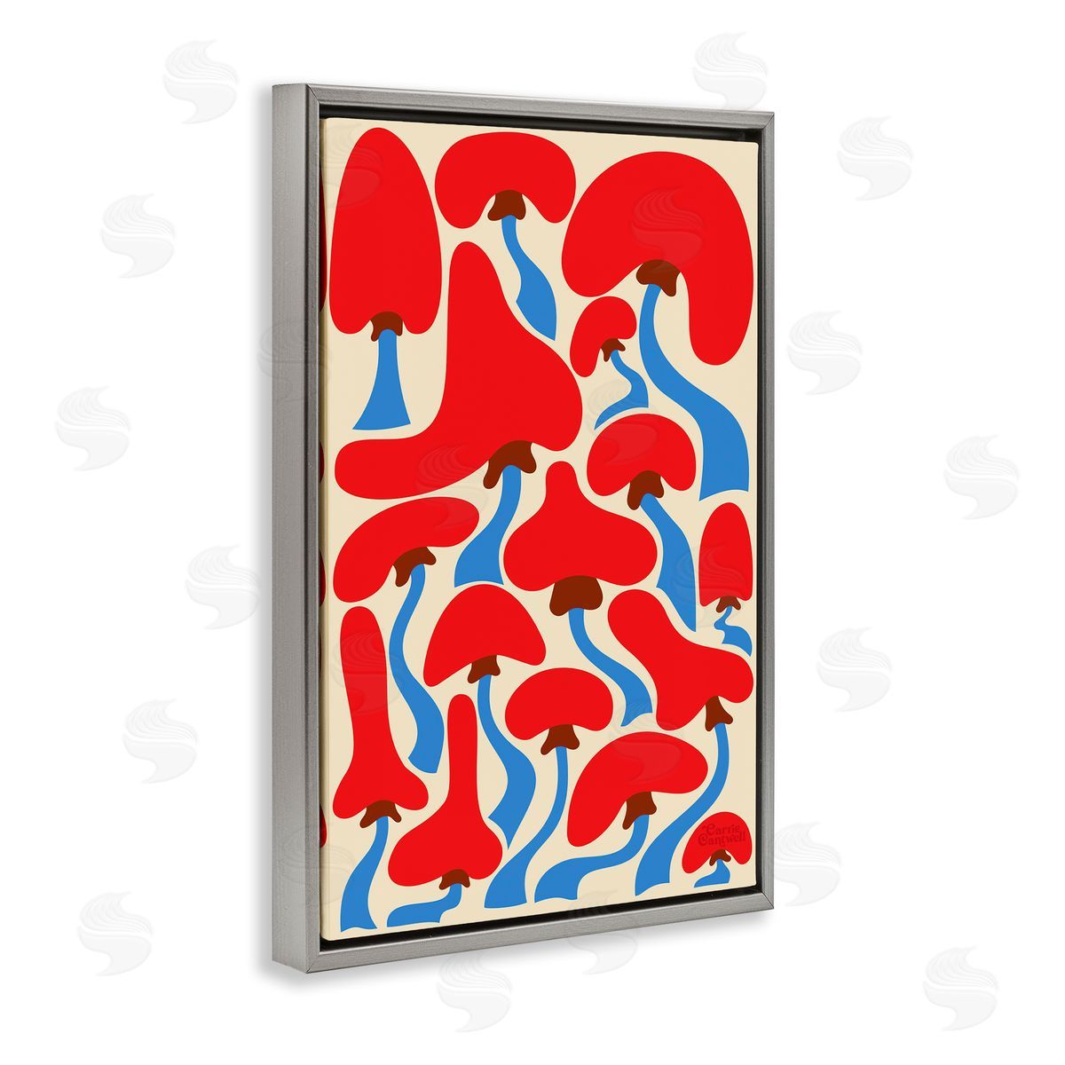 Groovy Wavy Mushrooms Grey Floating Frame Canvas Wall Art, Home Decor by Carrie Cantwell