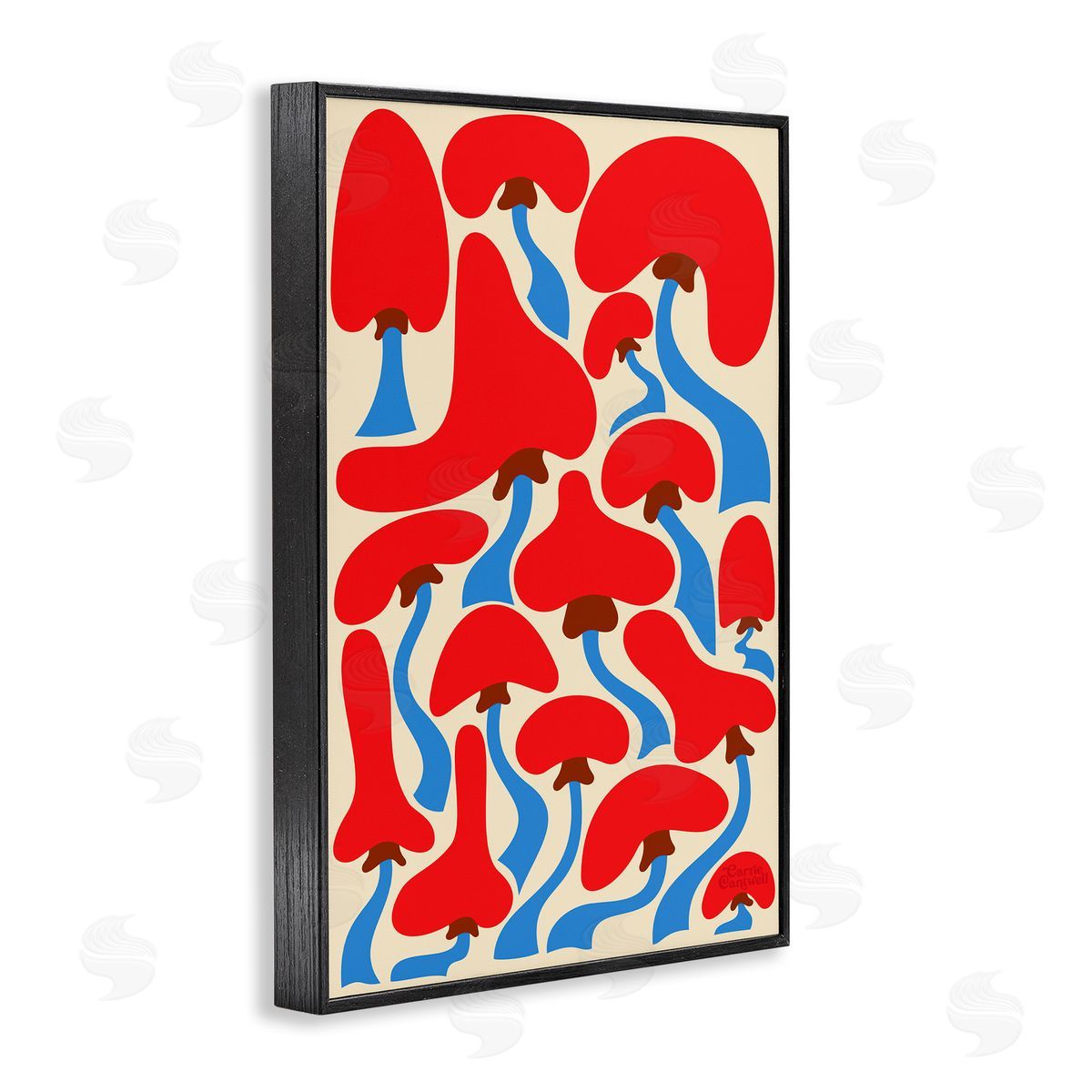 Groovy Wavy Mushrooms Black Frame Print Wall Art, Home Decor by Carrie Cantwell