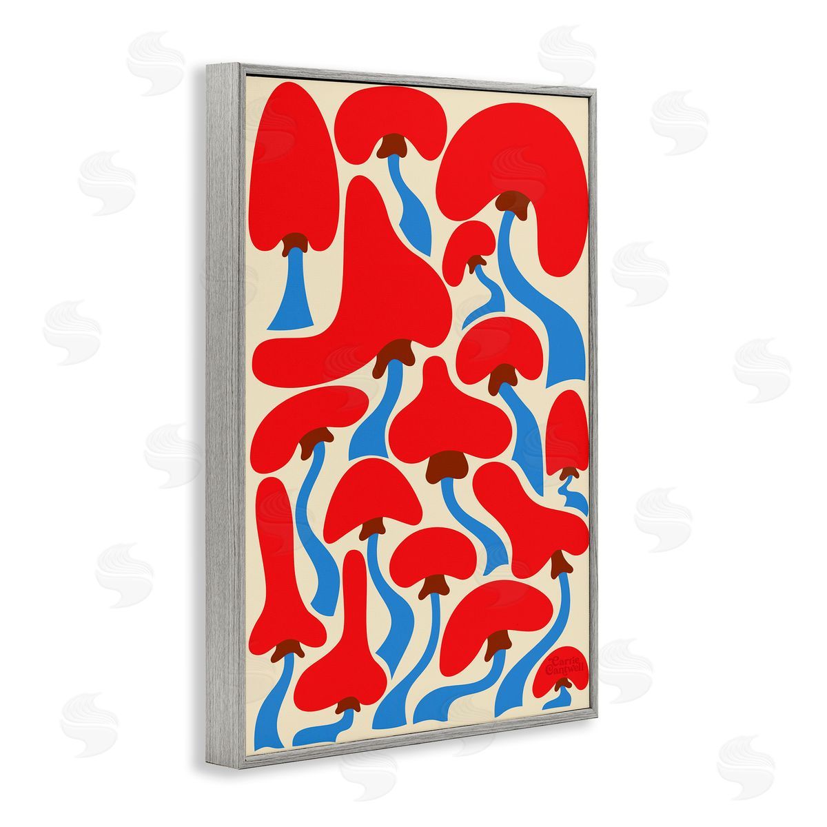 Groovy Wavy Mushrooms Grey Frame Print Wall Art, Home Decor by Carrie Cantwell