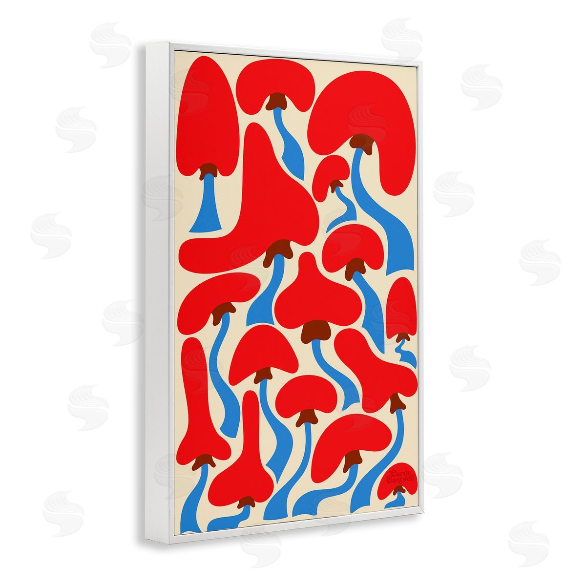 Groovy Wavy Mushrooms White Frame Print Wall Art, Home Decor by Carrie Cantwell