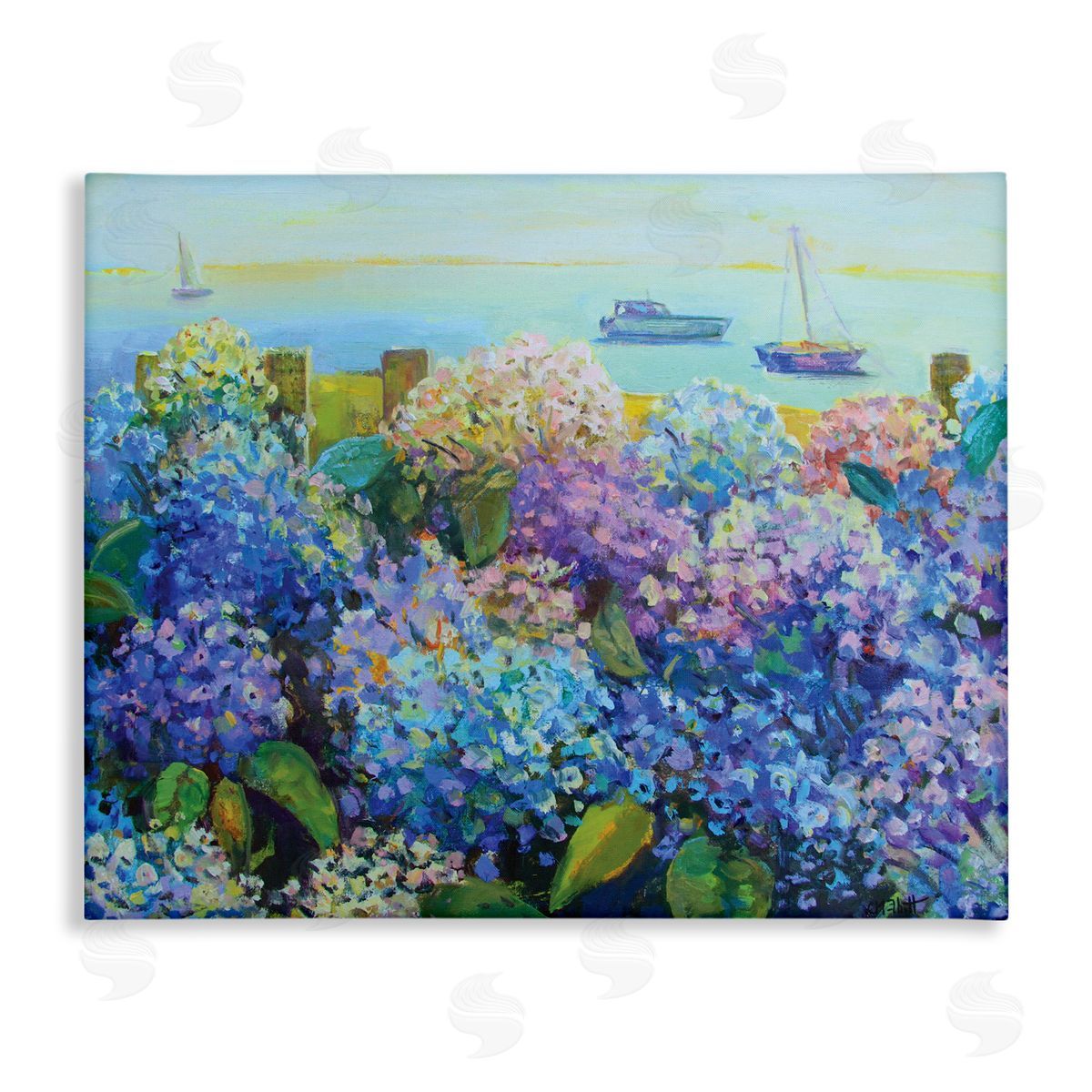 Hydrangea By The Sea Canvas Wall Art, Home Decor by Catherine Elliot