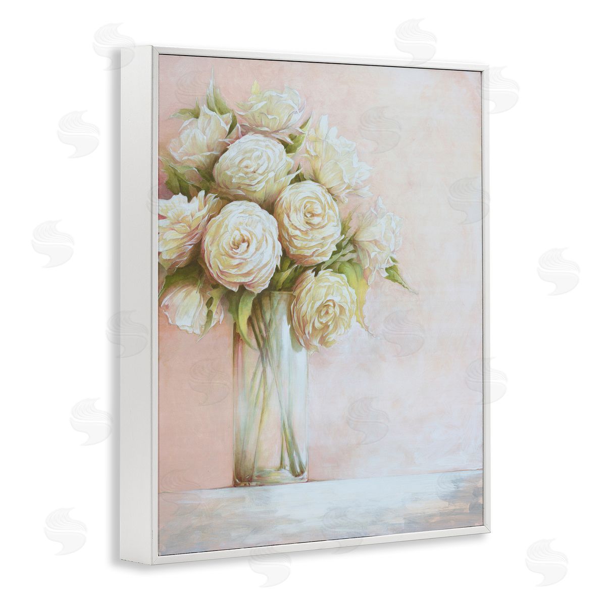 Romantic Roses Bouquet White Frame Print Wall Art, Home Decor by Cloverfield and Co.