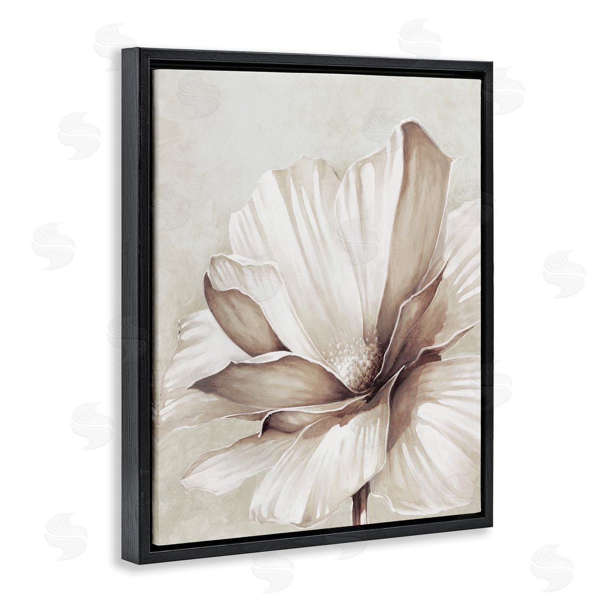 White Flower Petals Black Floating Frame Canvas Wall Art, Home Decor by Cloverfield and Co.