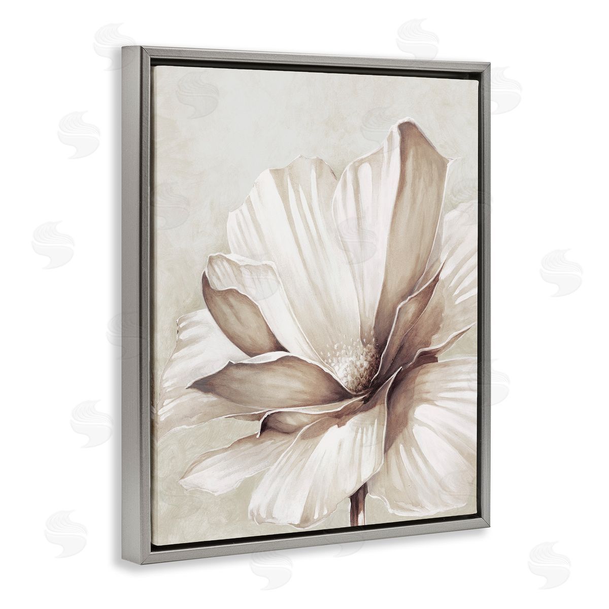 White Flower Petals Grey Floating Frame Canvas Wall Art, Home Decor by Cloverfield and Co.