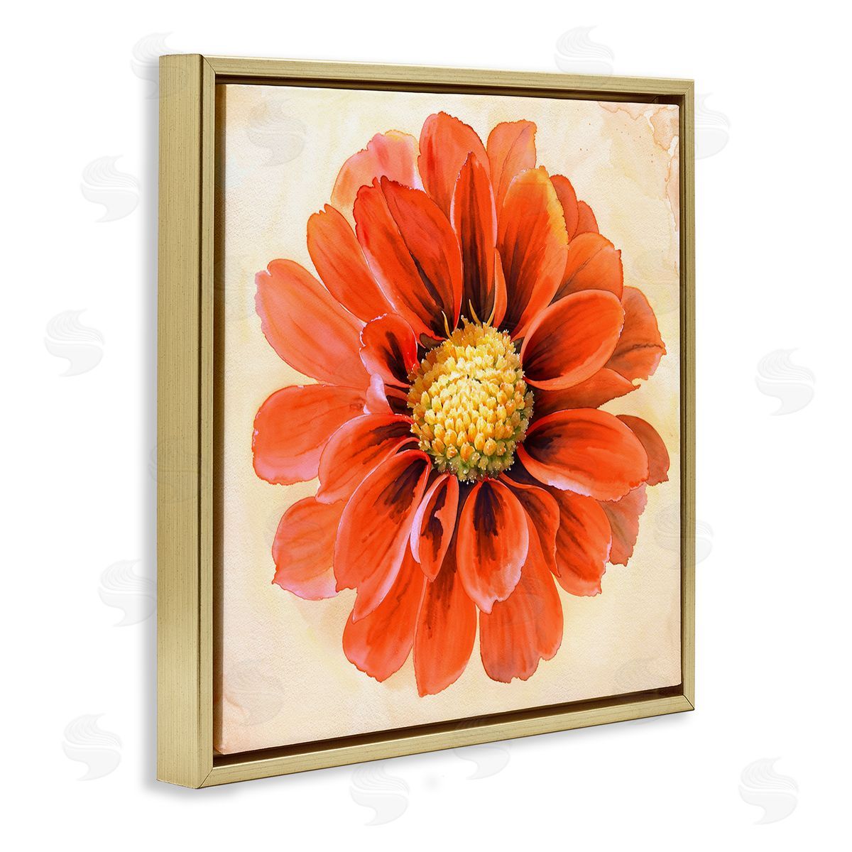 Christine Zalewski Orange Dahlia Bloom Gold Floating Frame Canvas Wall Art Print