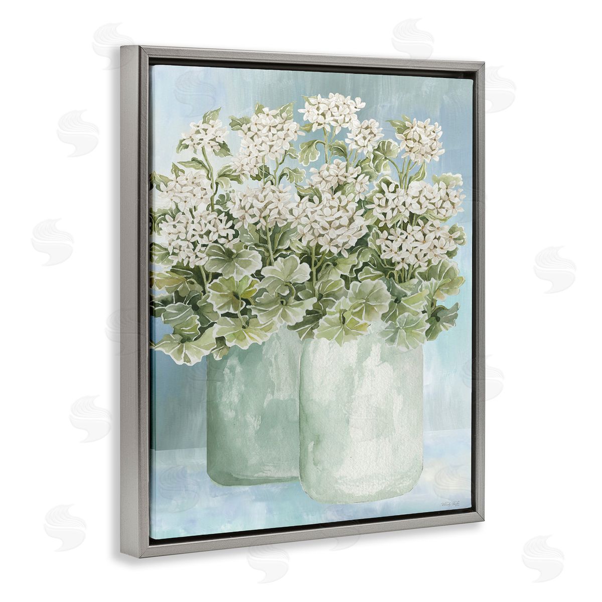 Charming Country Herbs Grey Floating Frame Canvas Wall Art, Home Decor by Cindy Jacobs
