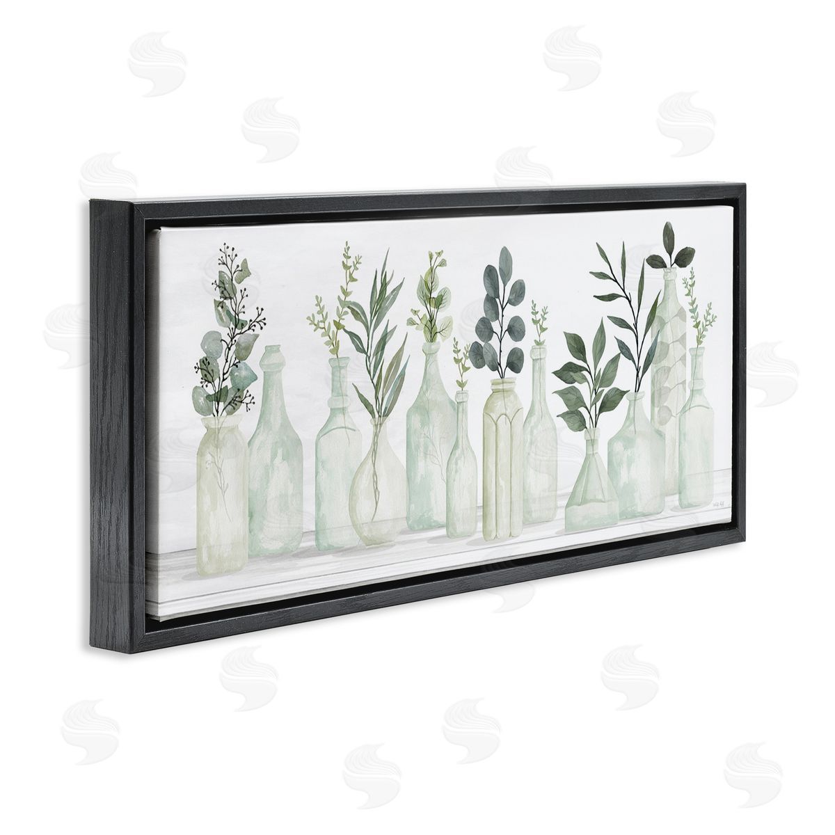 Country Herb Jars Black Floating Frame Canvas Wall Art, Home Decor by Cindy Jacobs