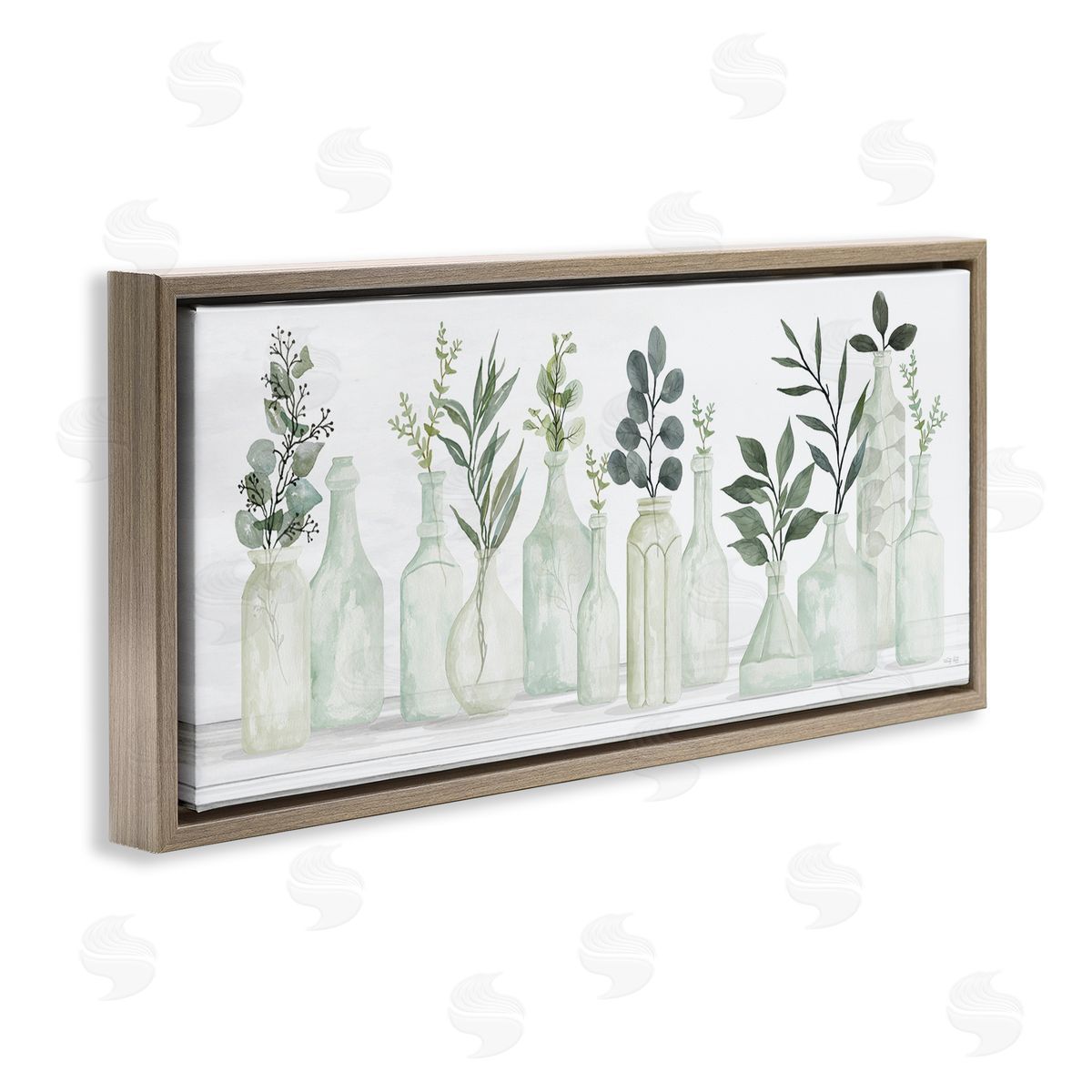 Country Herb Jars Brown Floating Frame Canvas Wall Art, Home Decor by Cindy Jacobs