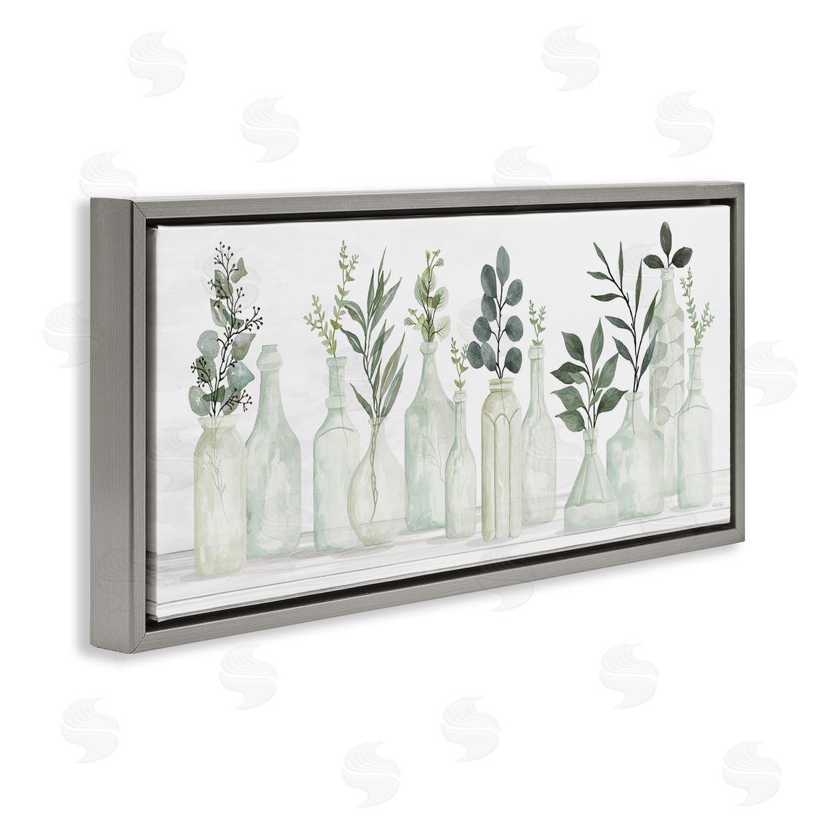 Country Herb Jars Grey Floating Frame Canvas Wall Art, Home Decor by Cindy Jacobs