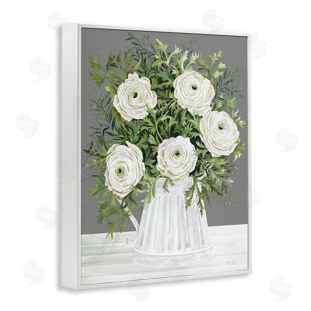 Peonies in Country Vase White Frame Print Wall Art, Home Decor by Cindy Jacobs