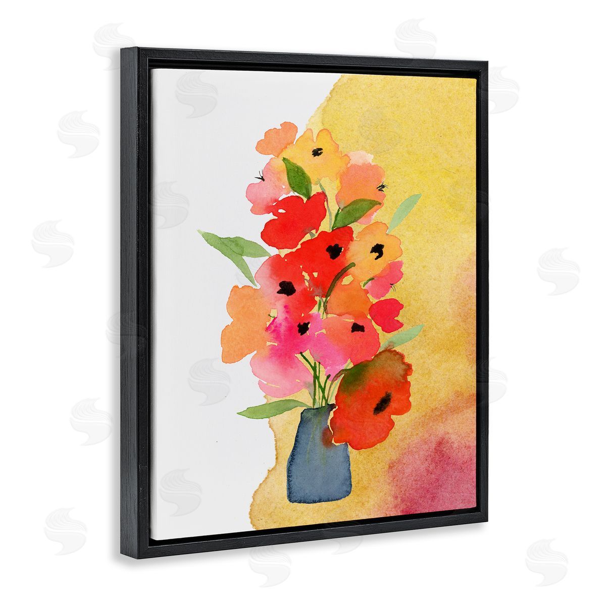 Bright Abstract Florals Black Floating Frame Canvas Wall Art, Home Decor by Corinne Rose Designs
