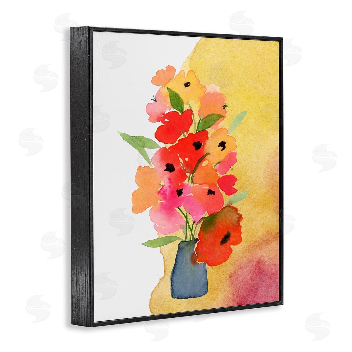 Bright Abstract Florals Black Frame Print Wall Art, Home Decor by Corinne Rose Designs