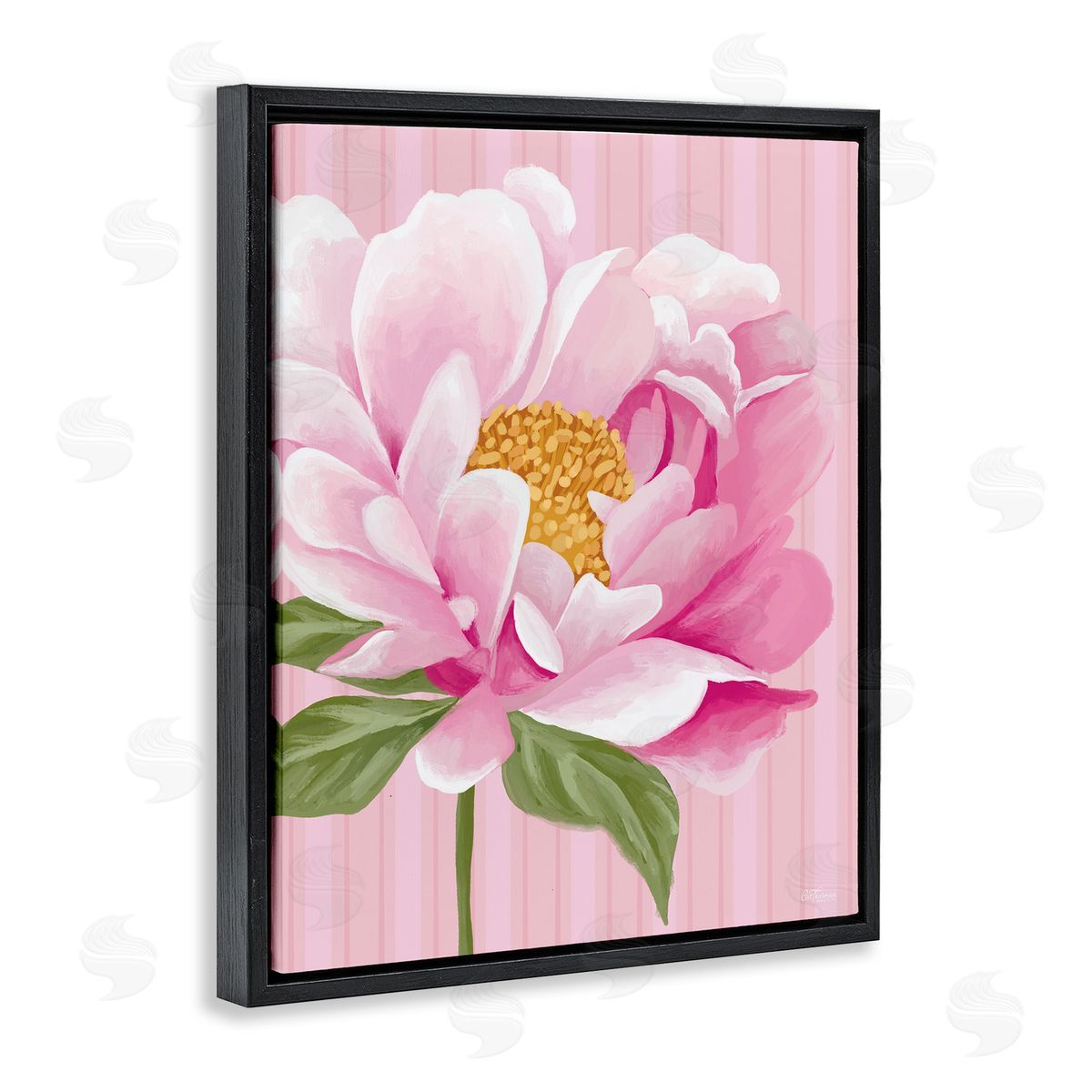 Pink Carnation Bloom Black Floating Frame Canvas Wall Art, Home Decor by Cat Thurman Designs