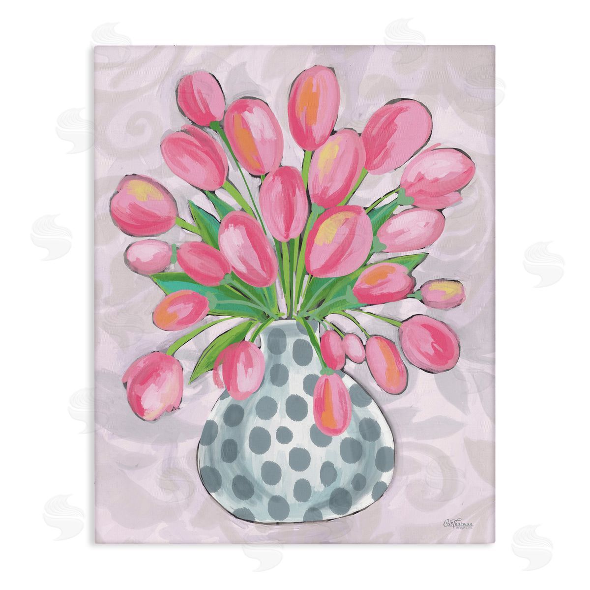 Round Pink Tulips Canvas Wall Art, Home Decor by Cat Thurman Designs