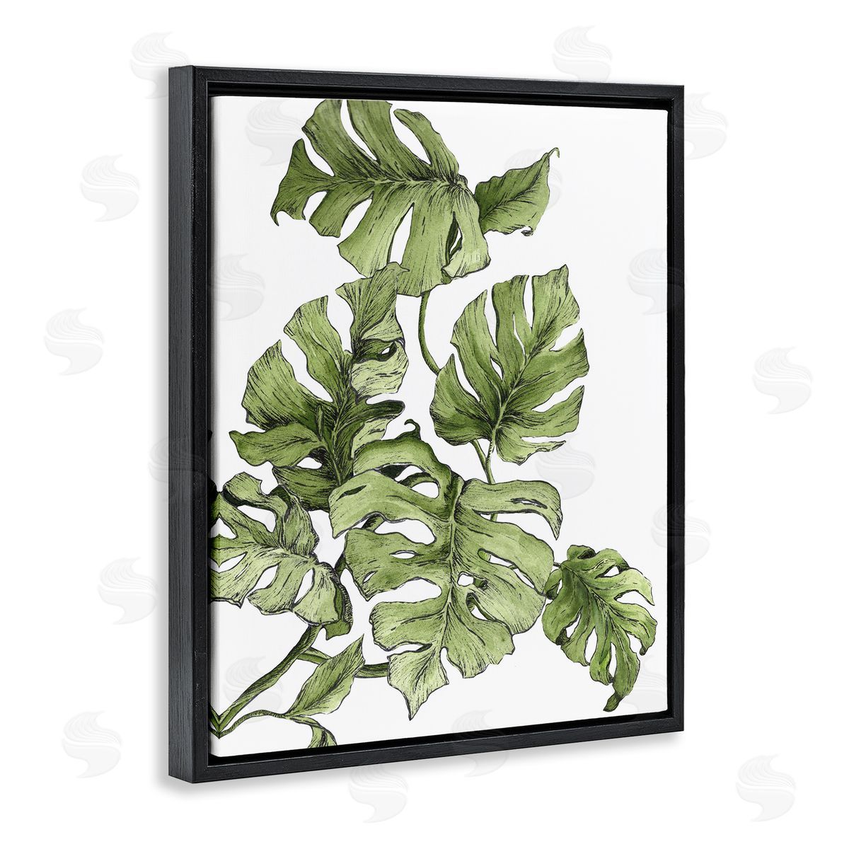 Falling Monstera Leaves Black Floating Frame Canvas Wall Art, Home Decor by Dominique Alyse Studios