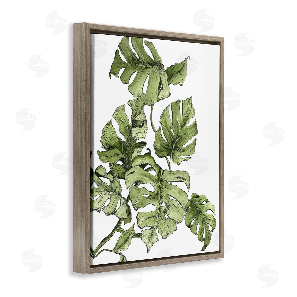 Falling Monstera Leaves Brown Floating Frame Canvas Wall Art, Home Decor by Dominique Alyse Studios