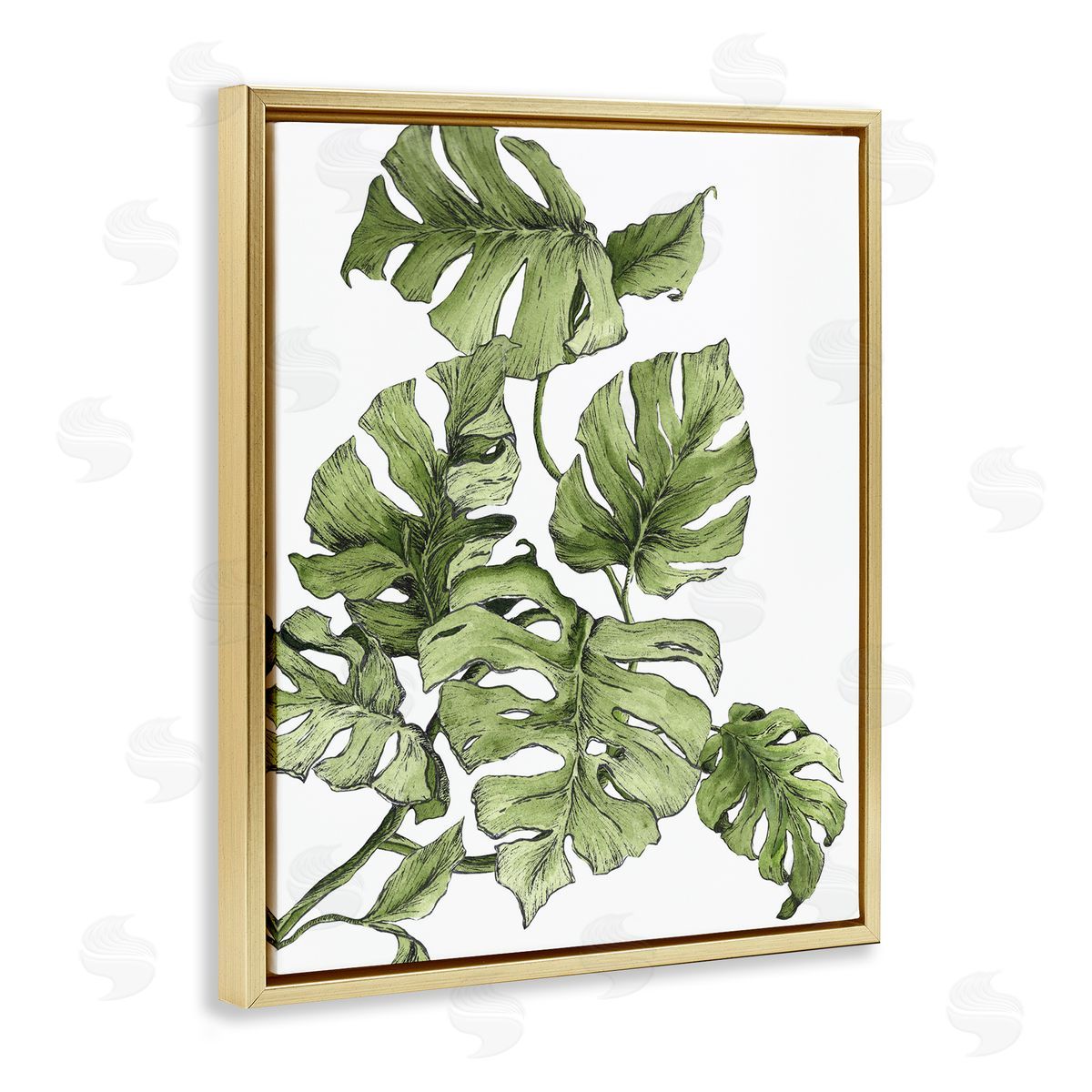 Falling Monstera Leaves Gold Floating Frame Canvas Wall Art, Home Decor by Dominique Alyse Studios