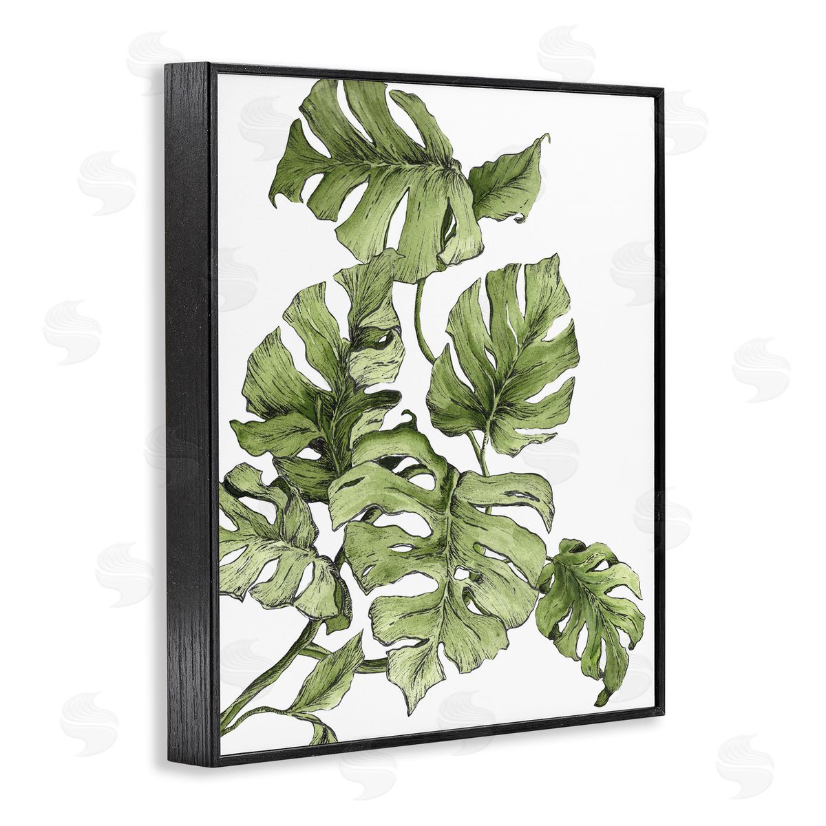 Falling Monstera Leaves Black Frame Print Wall Art, Home Decor by Dominique Alyse Studios