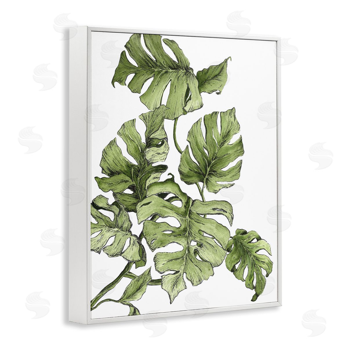 Falling Monstera Leaves White Frame Print Wall Art, Home Decor by Dominique Alyse Studios