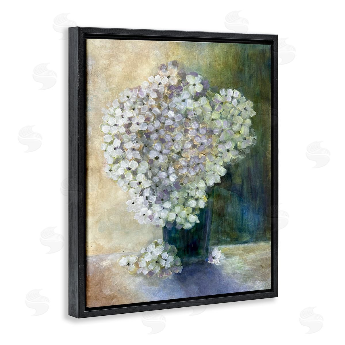 Romantic Hydrangea Blooms Black Floating Frame Canvas Wall Art, Home Decor by Doris Charest