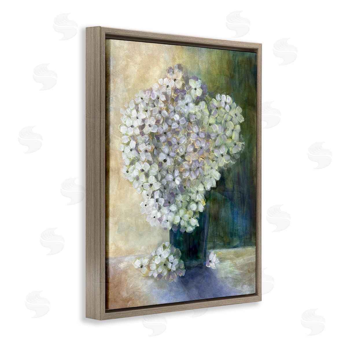 Romantic Hydrangea Blooms Brown Floating Frame Canvas Wall Art, Home Decor by Doris Charest