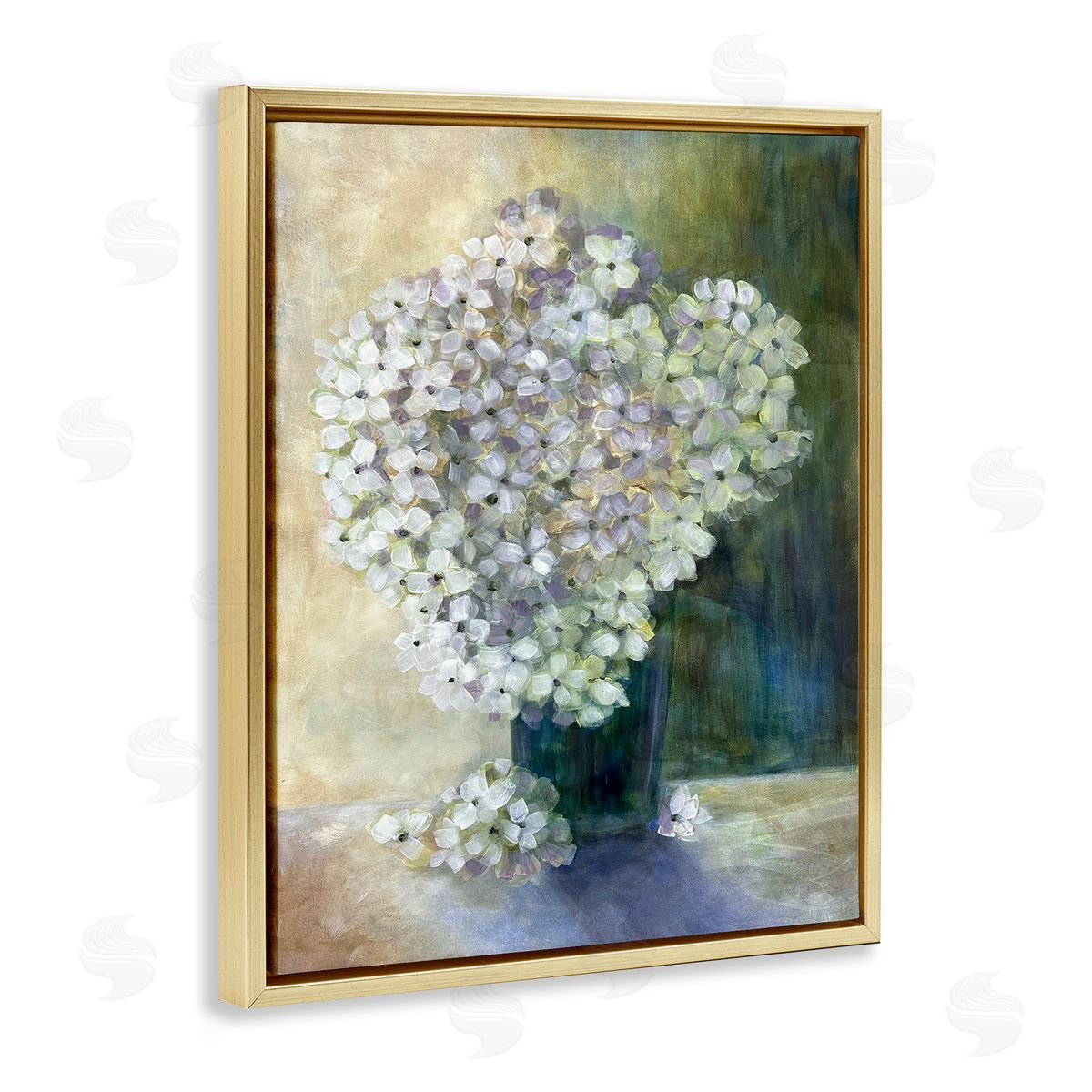 Romantic Hydrangea Blooms Gold Floating Frame Canvas Wall Art, Home Decor by Doris Charest