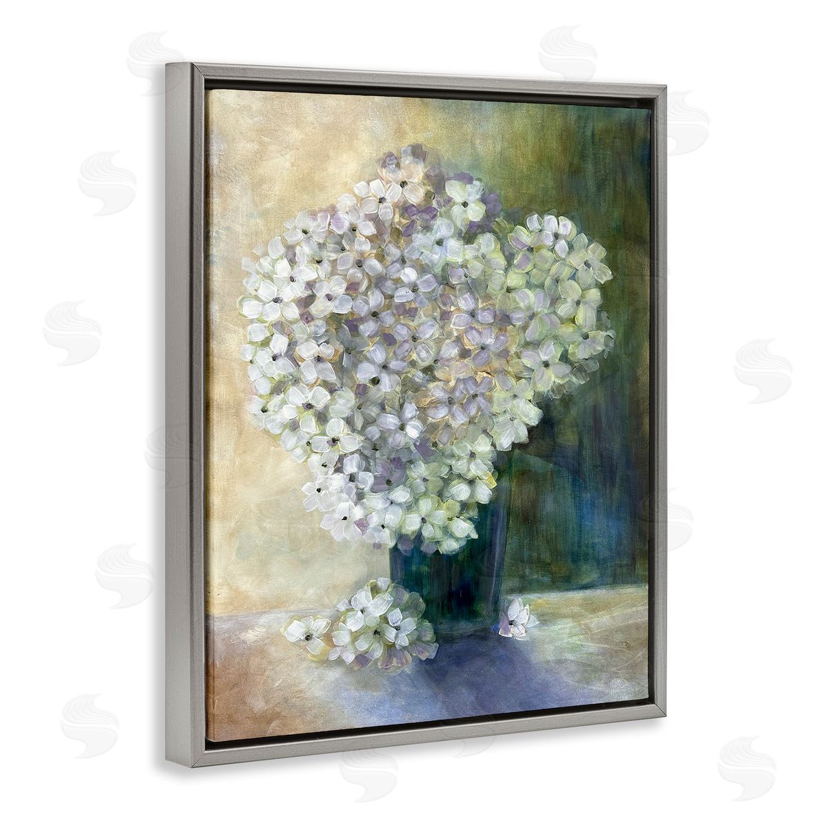 Romantic Hydrangea Blooms Grey Floating Frame Canvas Wall Art, Home Decor by Doris Charest