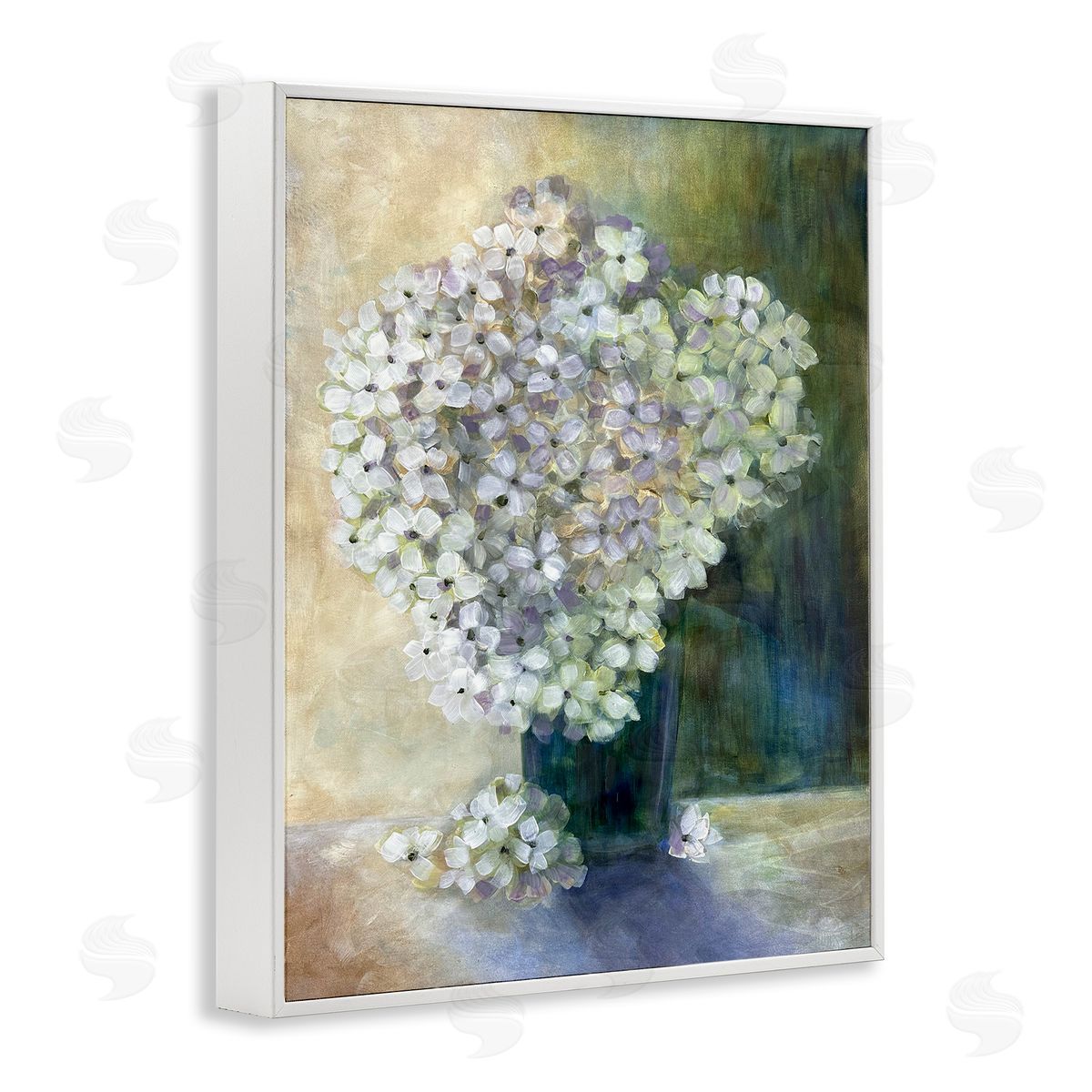 Romantic Hydrangea Blooms White Frame Print Wall Art, Home Decor by Doris Charest