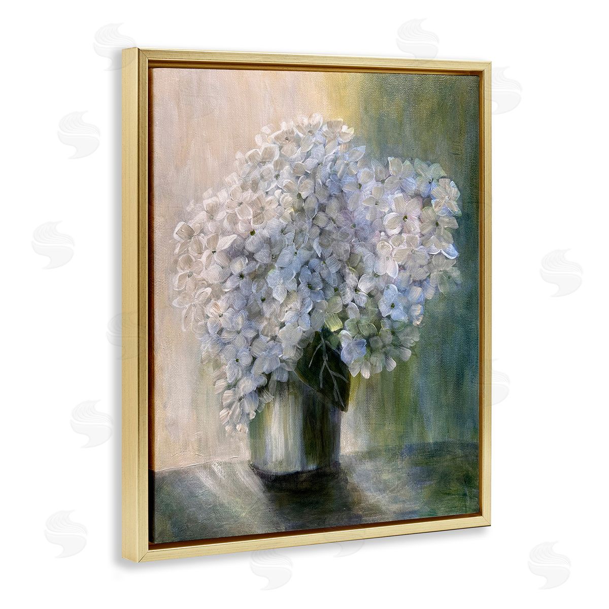 Hydrangea Still Life Gold Floating Frame Canvas Wall Art, Home Decor by Doris Charest