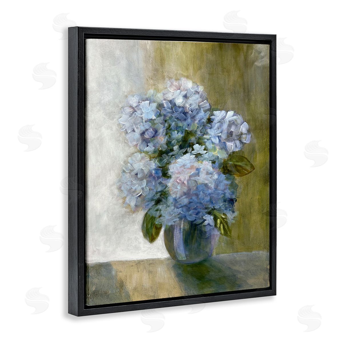 Hydrangeas in Vase Black Floating Frame Canvas Wall Art, Home Decor by Doris Charest