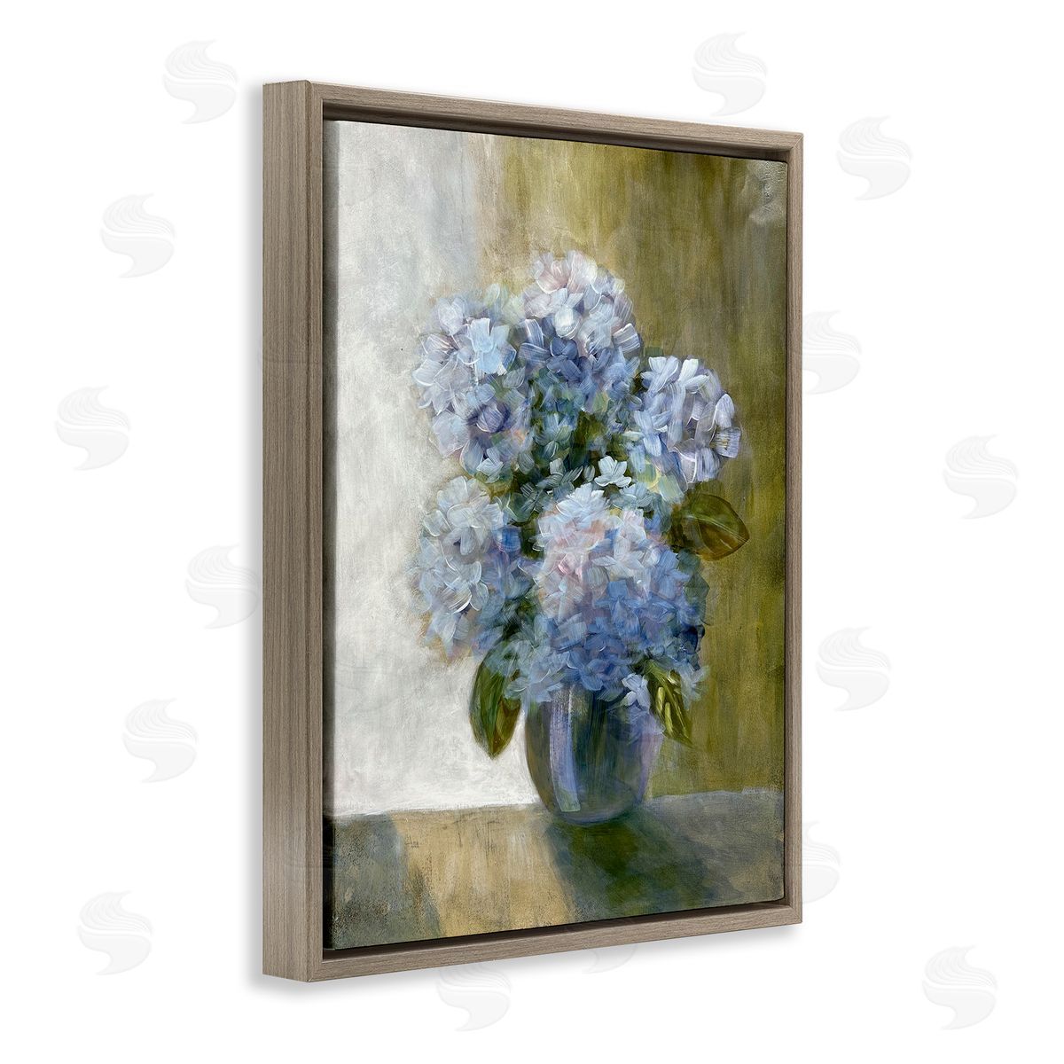 Hydrangeas in Vase Brown Floating Frame Canvas Wall Art, Home Decor by Doris Charest