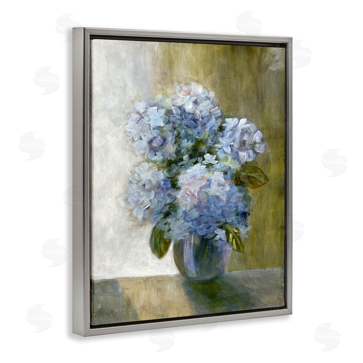 Hydrangeas in Vase Grey Floating Frame Canvas Wall Art, Home Decor by Doris Charest