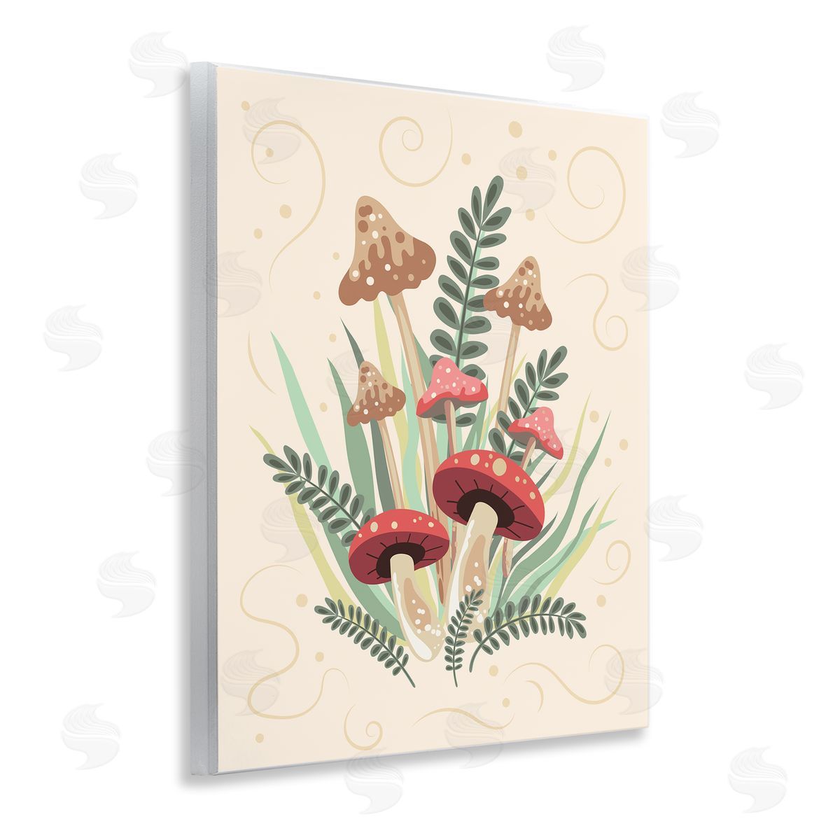 Mushrooms and Swirl Pattern Wood Plaque Wall Art, Home Decor by Diane Labombarbe