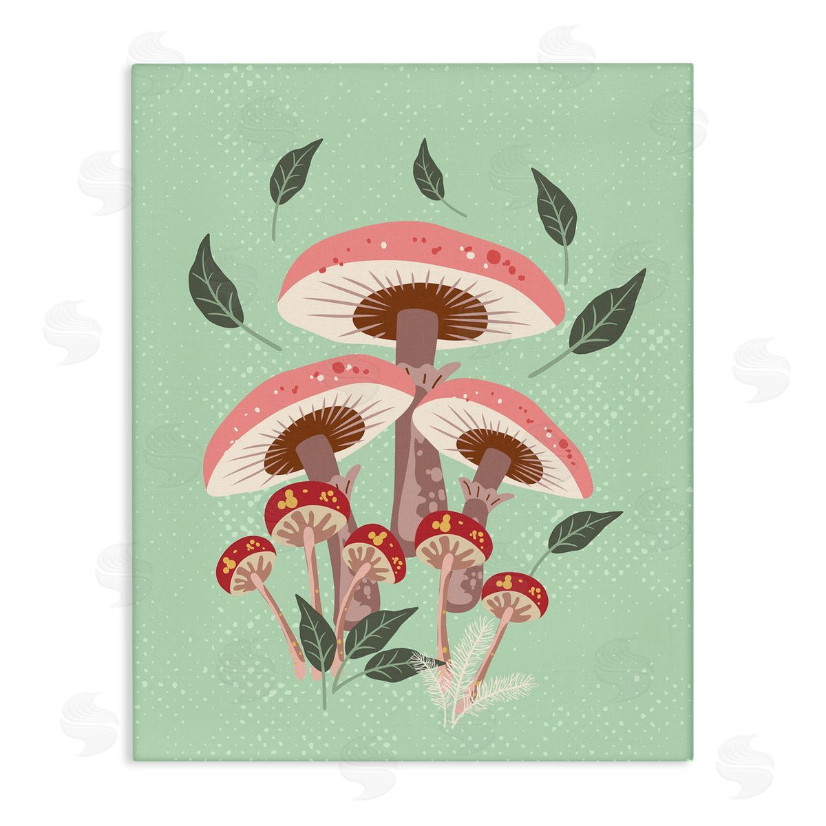 Mushrooms and Falling Leaves Canvas Wall Art, Home Decor by Diane Labombarbe