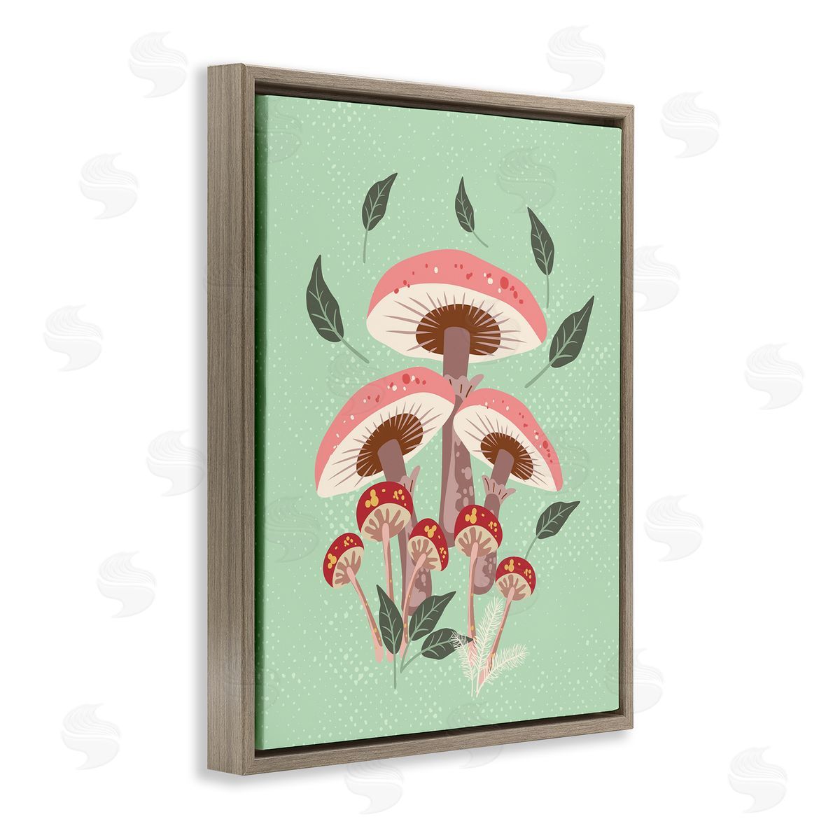 Mushrooms and Falling Leaves Brown Floating Frame Canvas Wall Art, Home Decor by Diane Labombarbe