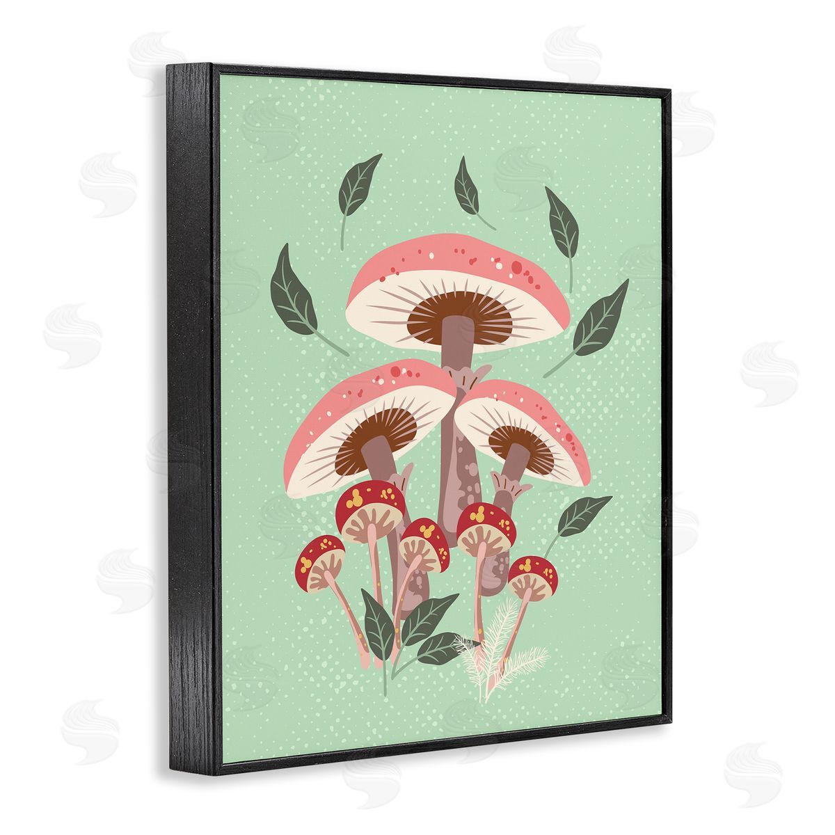 Mushrooms and Falling Leaves Black Frame Print Wall Art, Home Decor by Diane Labombarbe