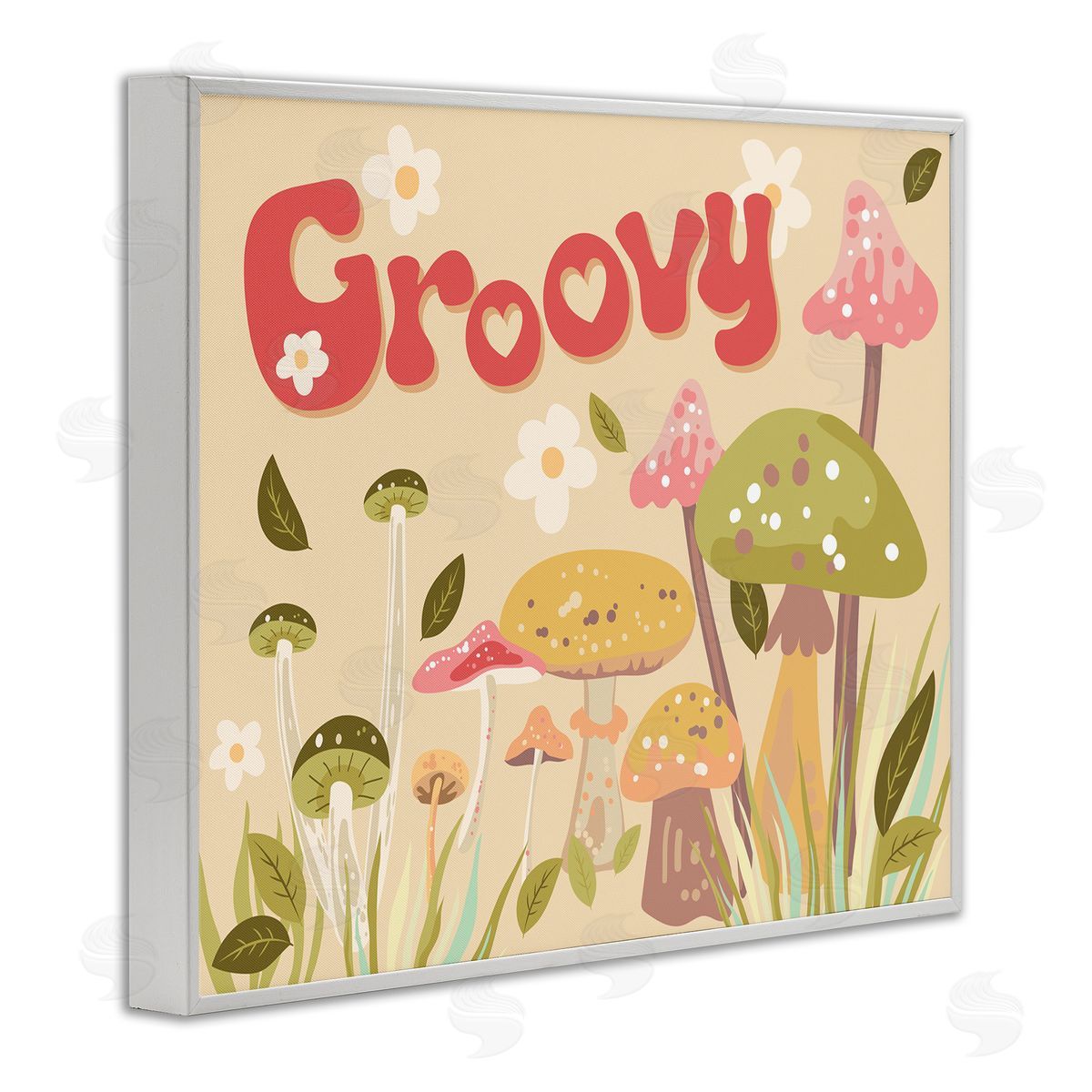 Groovy Botanical Mushrooms White Frame Print Wall Art, Home Decor by Diane Labombarbe