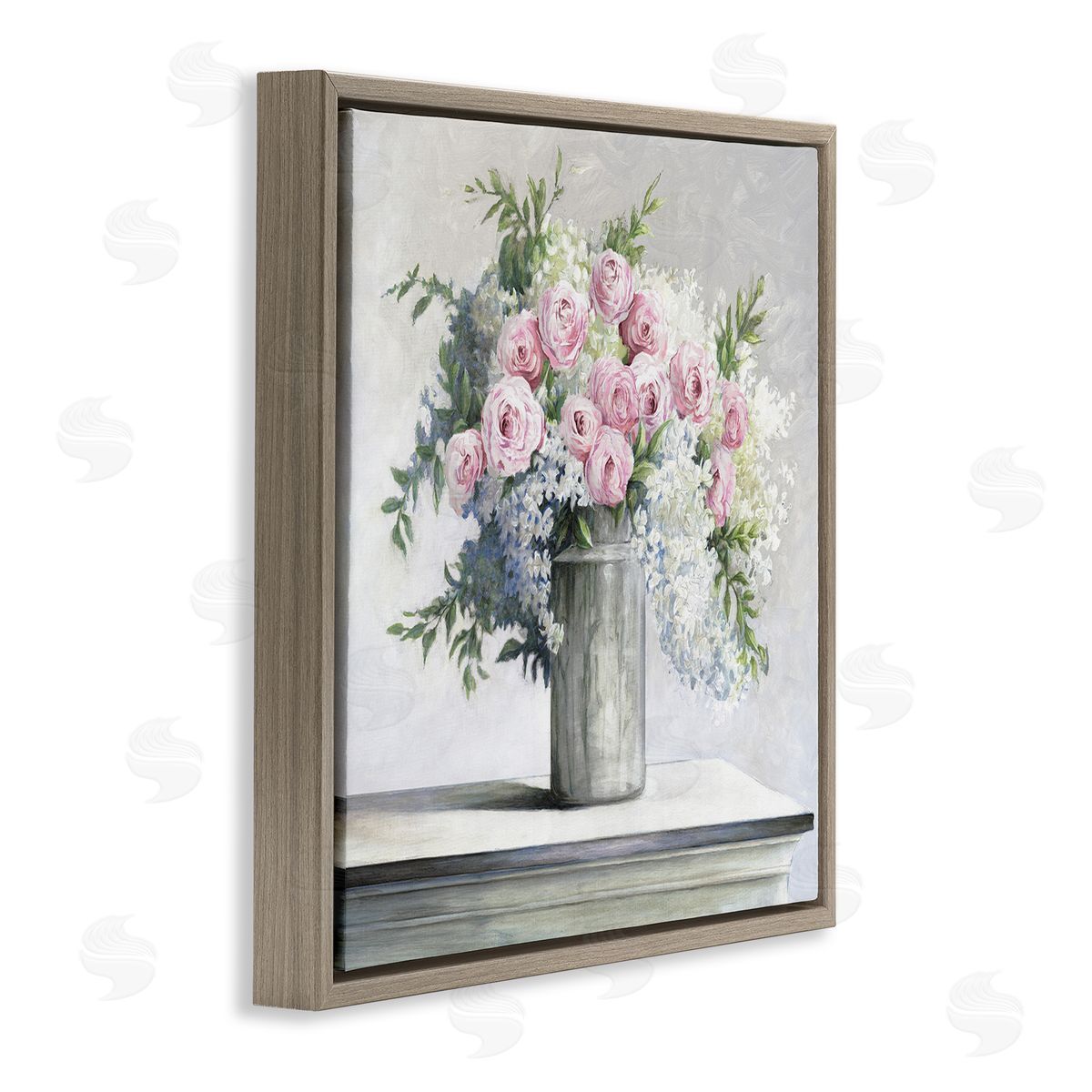 Soft Pink Roses Brown Floating Frame Canvas Wall Art, Home Decor by Dogwood Portfolio