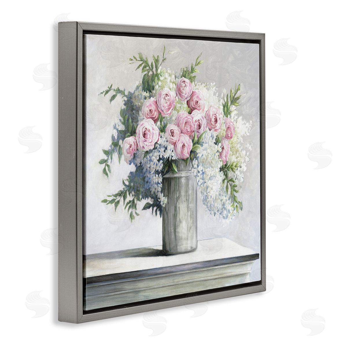 Soft Pink Roses Grey Floating Frame Canvas Wall Art, Home Decor by Dogwood Portfolio
