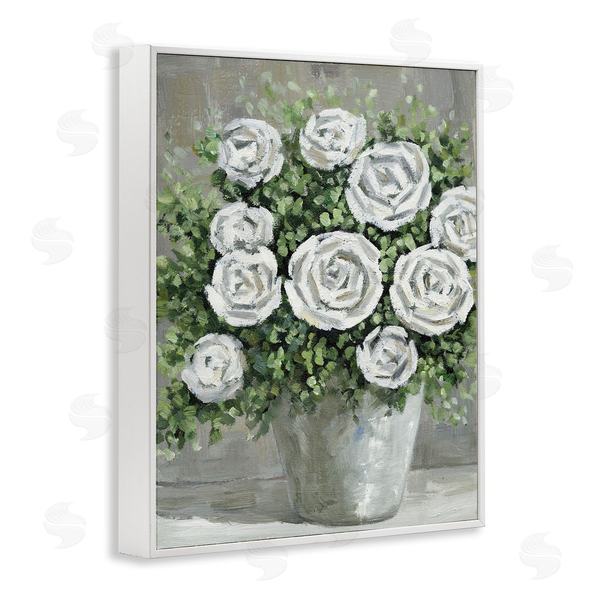 Potted Ranunculus Blooms White Frame Print Wall Art, Home Decor by Dogwood Portfolio