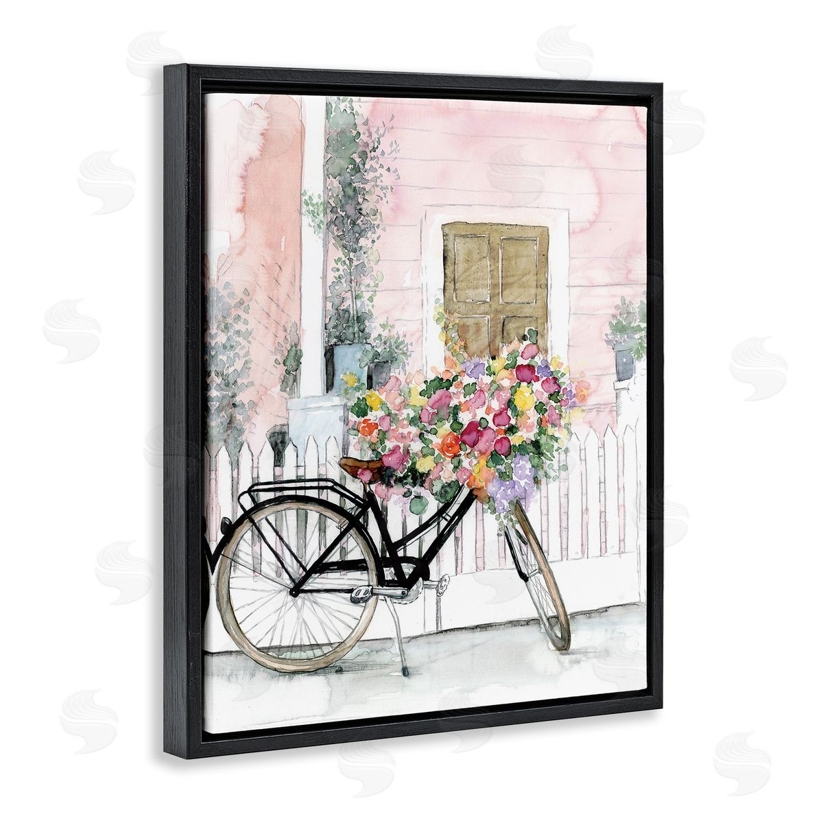 Watercolor Bicycle Bouquet Black Floating Frame Canvas Wall Art, Home Decor by Dogwood Portfolio