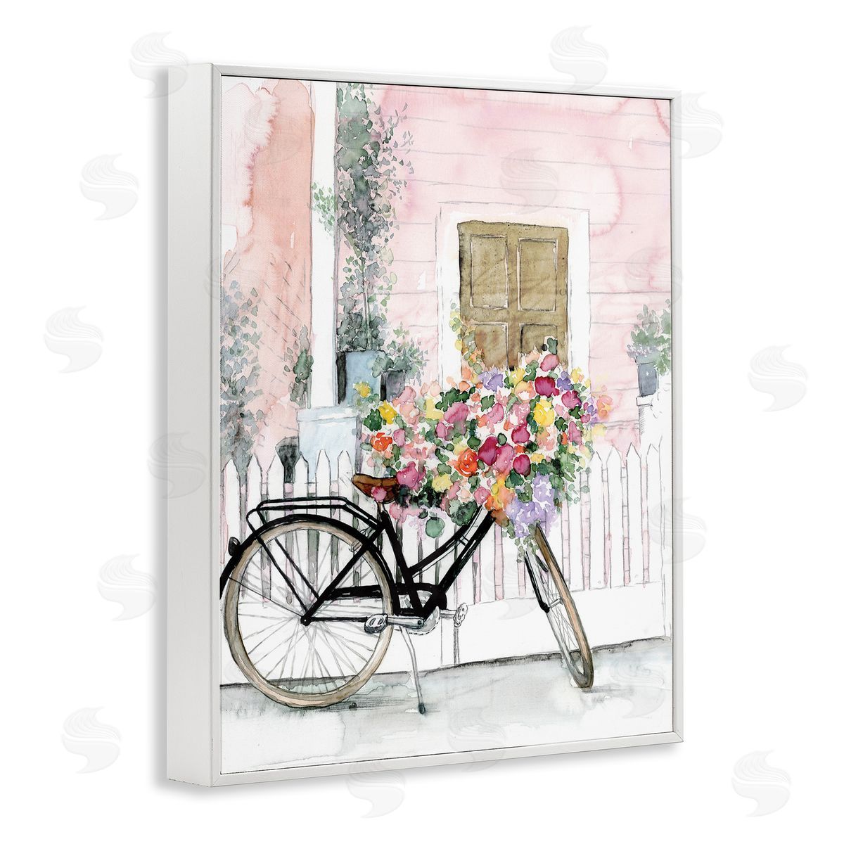 Watercolor Bicycle Bouquet White Frame Print Wall Art, Home Decor by Dogwood Portfolio