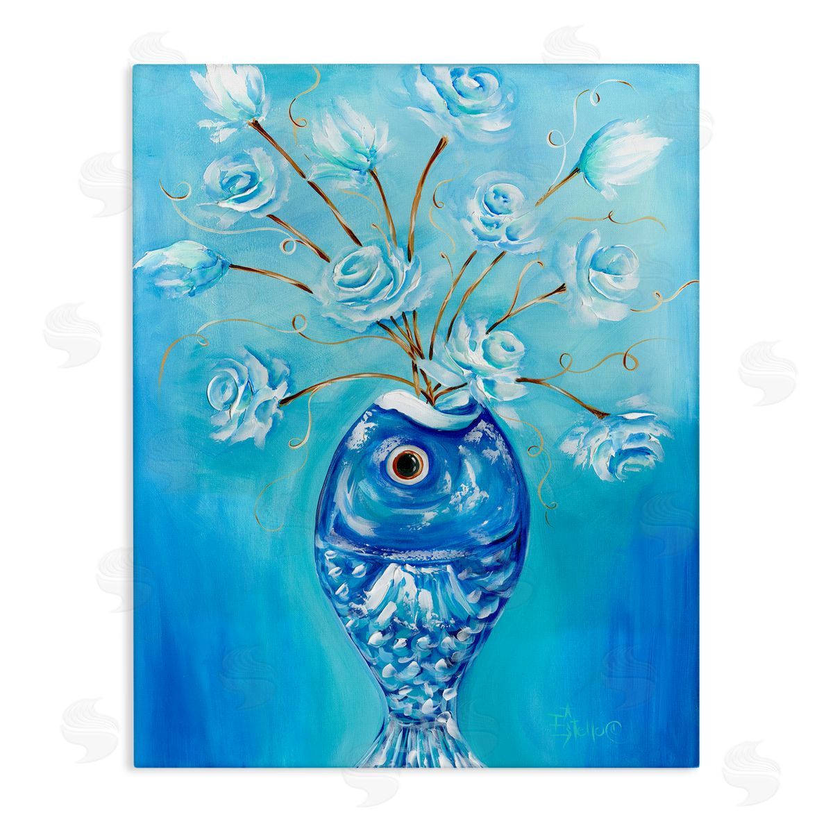 Fish Vase Bouquet Canvas Wall Art, Home Decor by Estelle Grengs