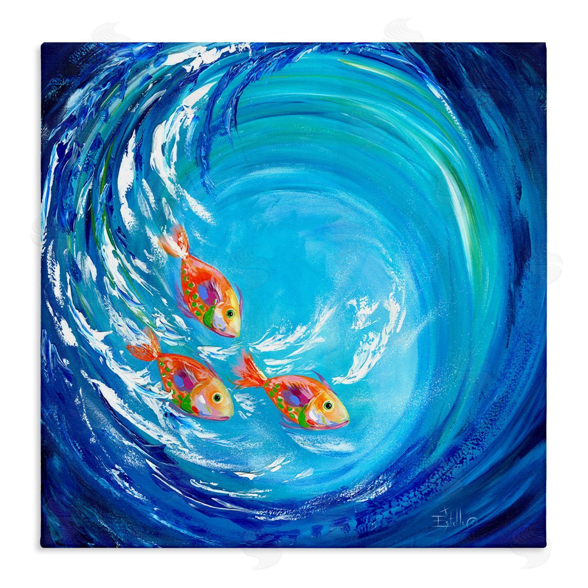 Into The Blue Fish Canvas Wall Art, Home Decor by Estelle Grengs
