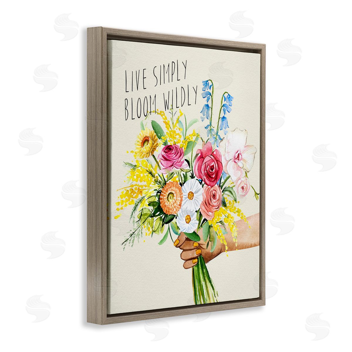 Live Simply Bloom Wildly Brown Floating Frame Canvas Wall Art, Home Decor by Enya Todd