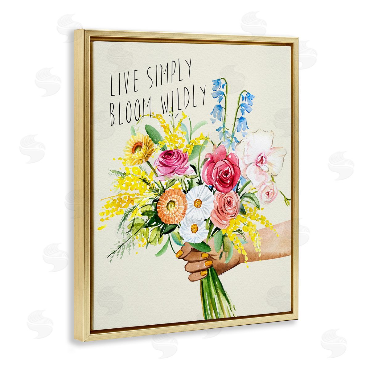 Live Simply Bloom Wildly Gold Floating Frame Canvas Wall Art, Home Decor by Enya Todd