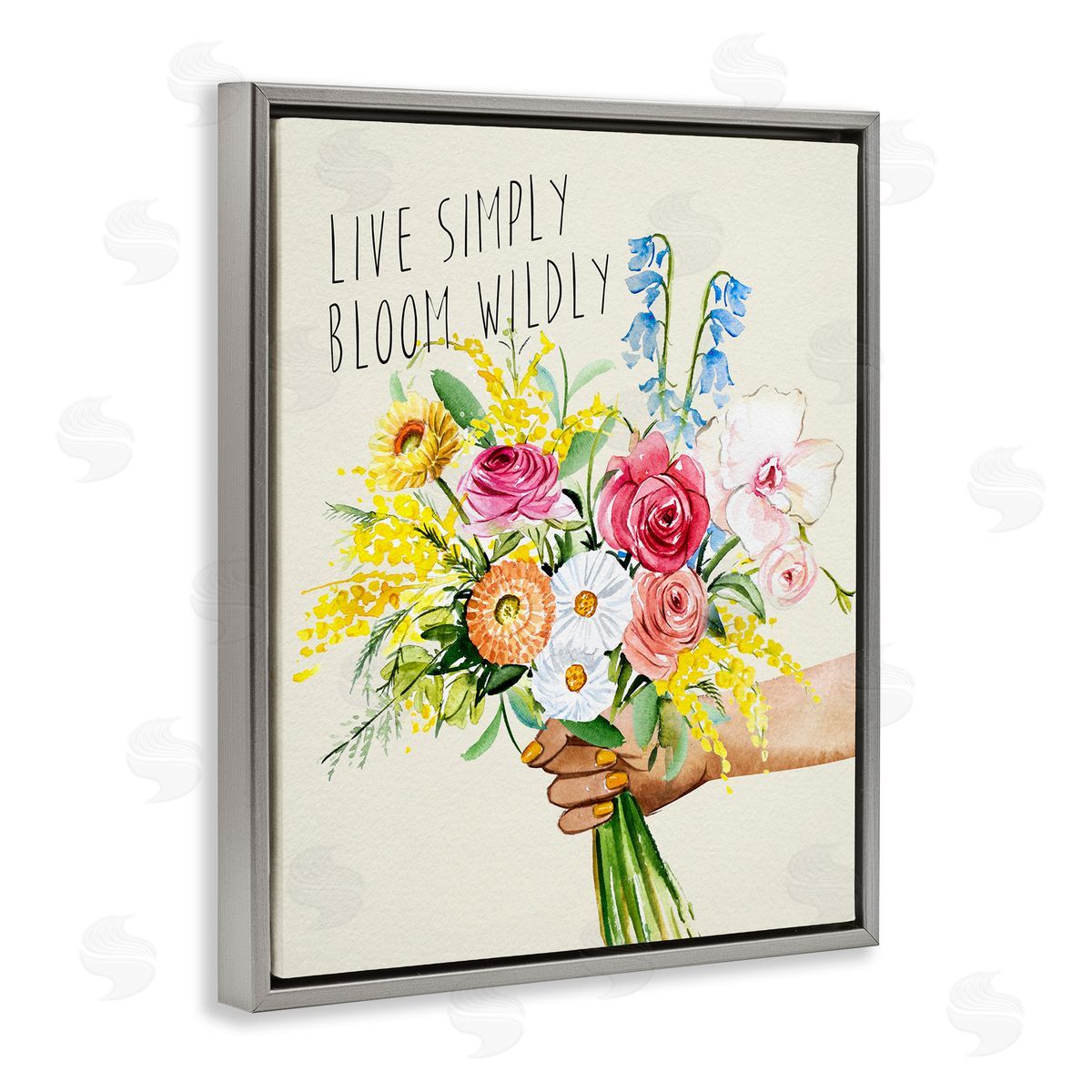 Live Simply Bloom Wildly Grey Floating Frame Canvas Wall Art, Home Decor by Enya Todd