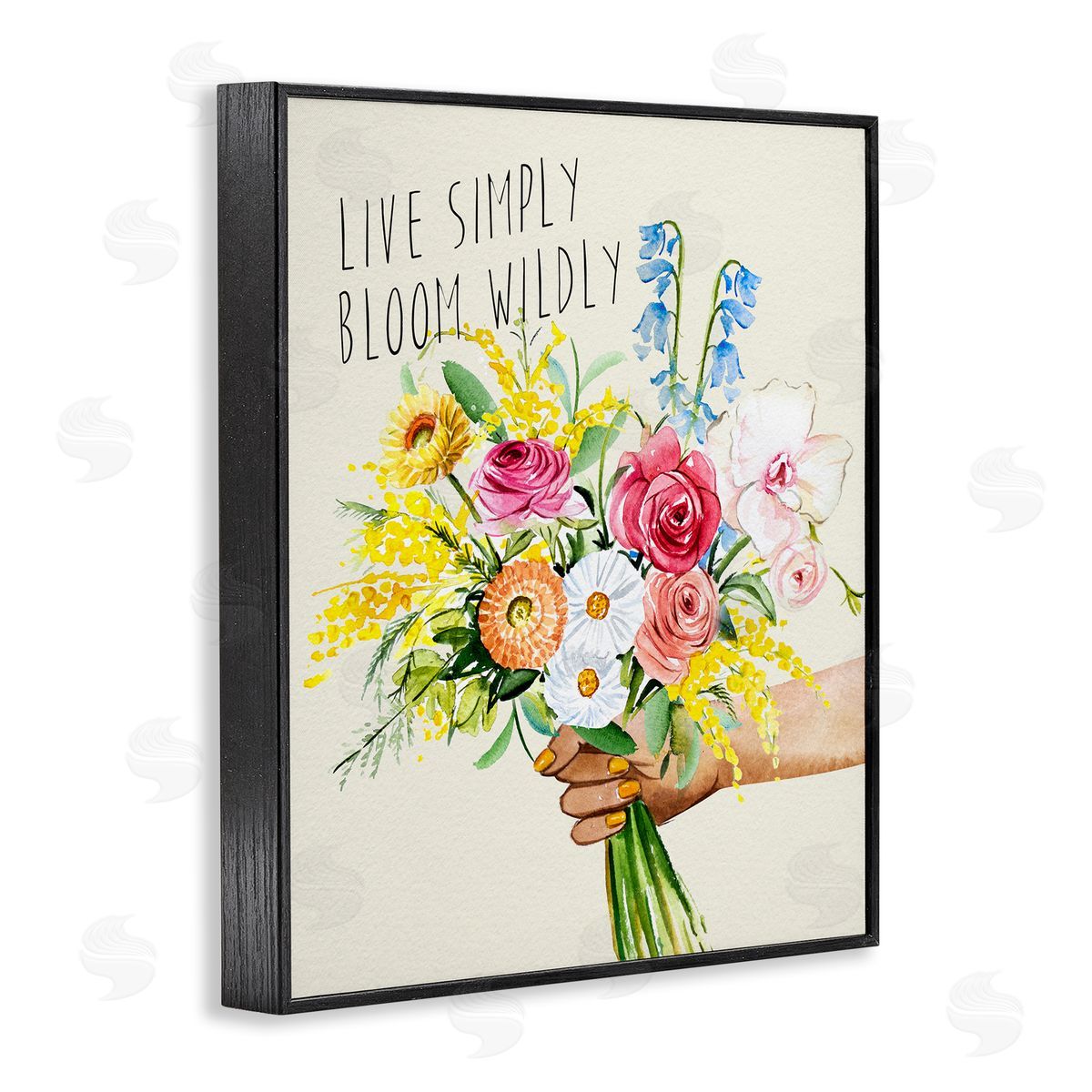 Live Simply Bloom Wildly Black Frame Print Wall Art, Home Decor by Enya Todd