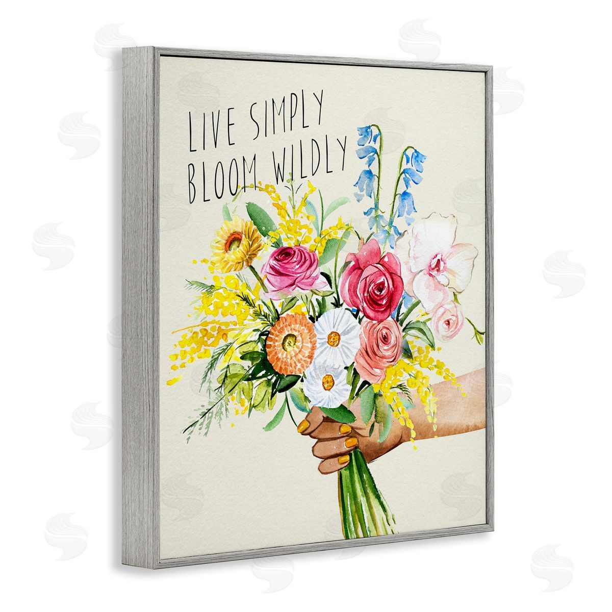Live Simply Bloom Wildly Grey Frame Print Wall Art, Home Decor by Enya Todd