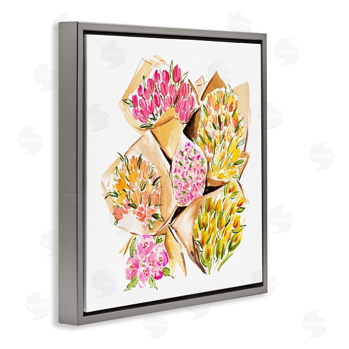 Bundle of Bouquets Grey Floating Frame Canvas Wall Art, Home Decor by Enya Todd